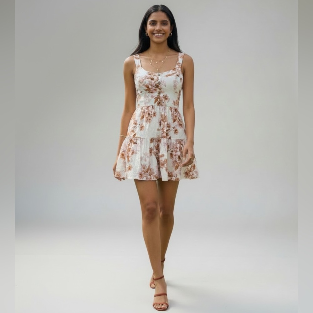 ✨Bailey Blue Floral Tiered Mini Dress Smocked Bodice
